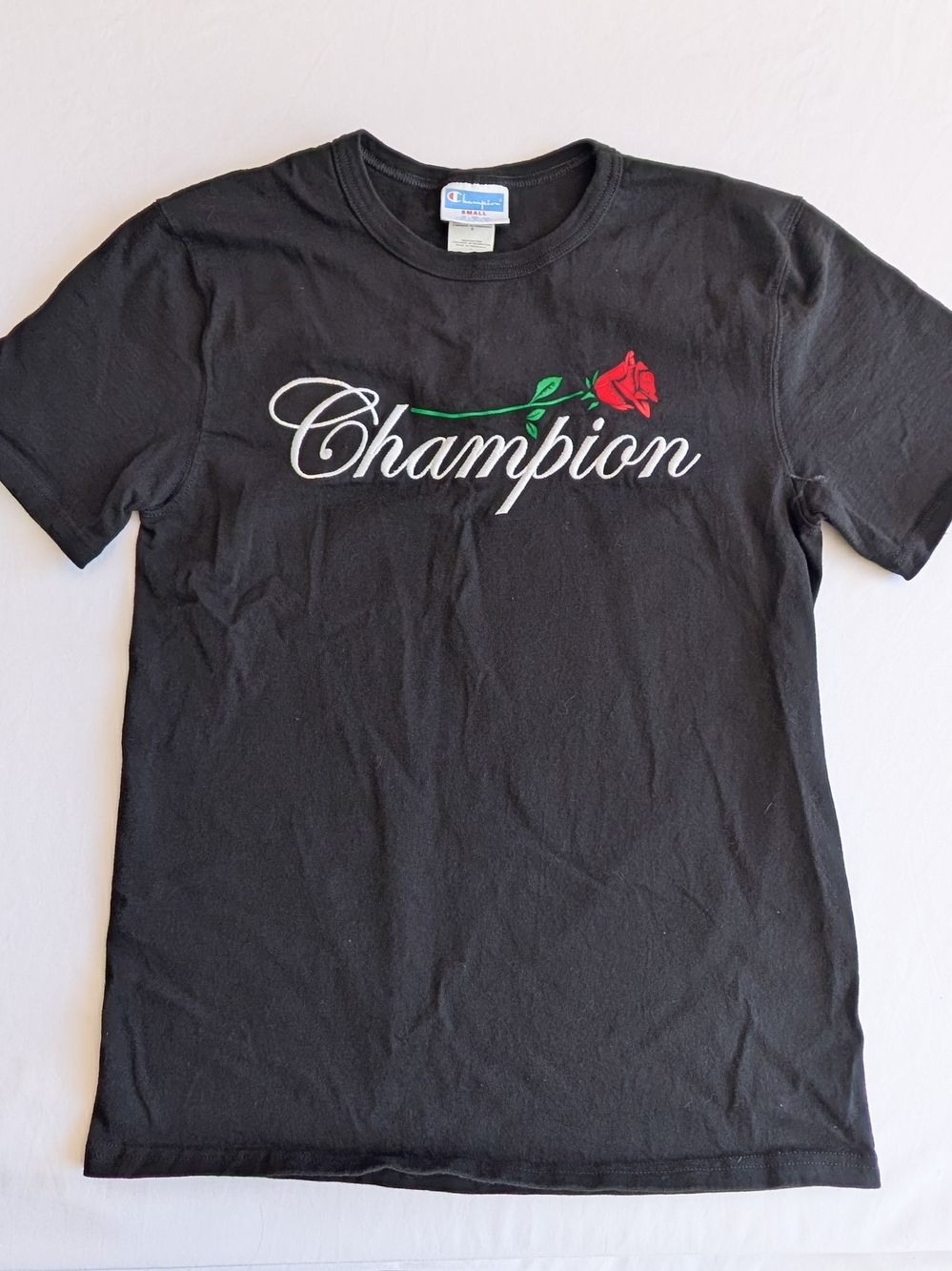 Champion Rose Heritage T-Shirt Men's Size Small Black Embroidered Streetwear